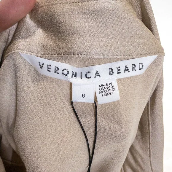 Veronica Beard M Luxe Crepe Button Down Blouse Long Sleeve Shirt Sand size 6 - Picture 14 of 16